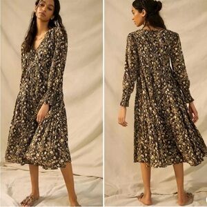 Anthropologie Let Me Be Odette Dress Size US 16 Floral Midi Cotton